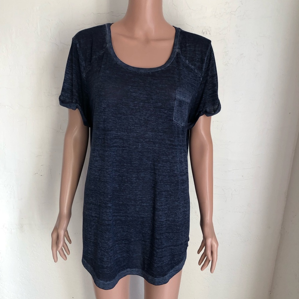 Style & Co. Women's Size L Navy Blue Casual Top Burnout Short Sleeves Crew Neck